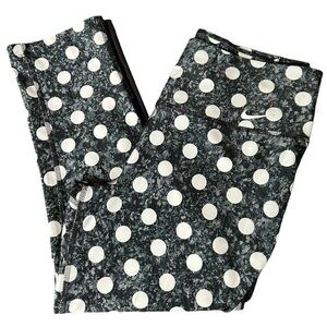 Nike Women’s Size S Black Gray Polka Dot Dri Fit Workout Yoga Tights Leggings